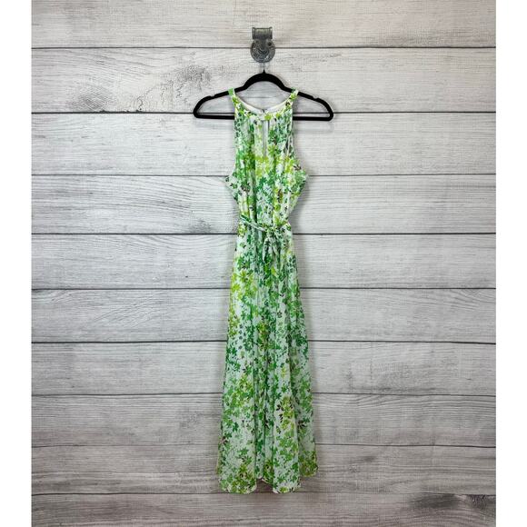 DKNY Women's Spring Green & White Floral High Neck Sleeveless Dress Size 8 - Picture 1 of 8